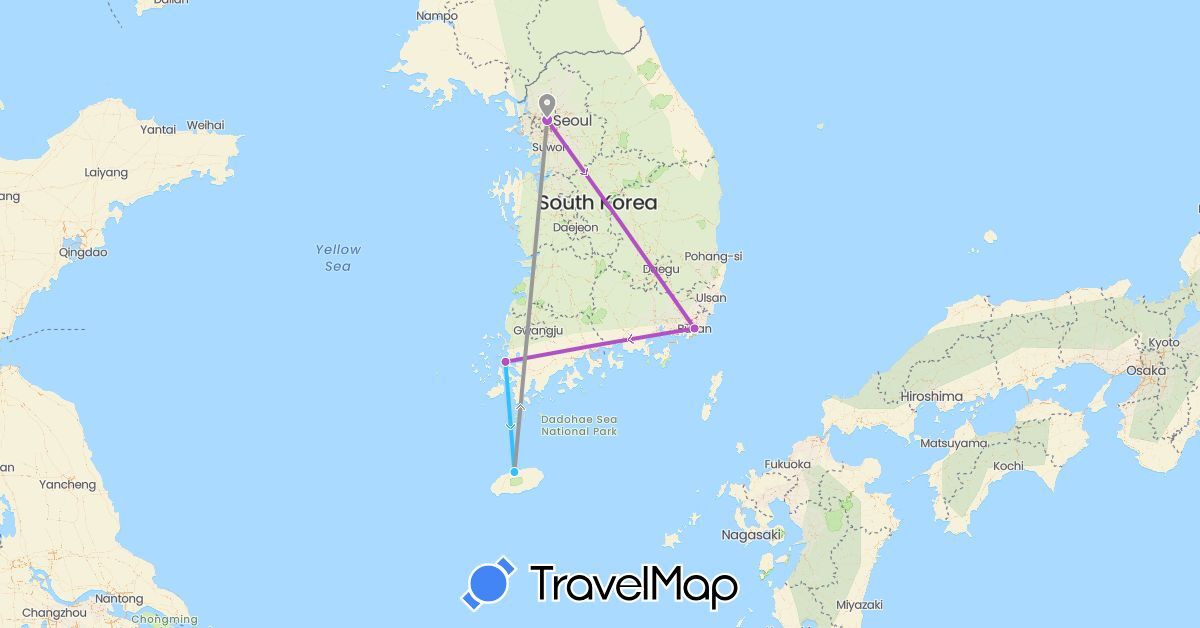 TravelMap itinerary: driving, plane, train, boat in South Korea (Asia)
